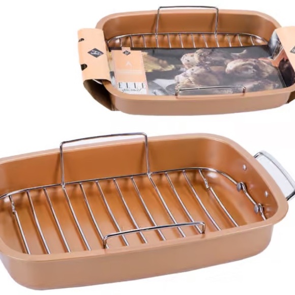 🚨SOLD🚨NWT Elle Gourmet Copper Roasting Pan with Rack and Handles - Picture 1 of 6